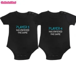 Zwillinge Baby Bodys Set - Spieler 3 Spieler 4 Gamer Outfit